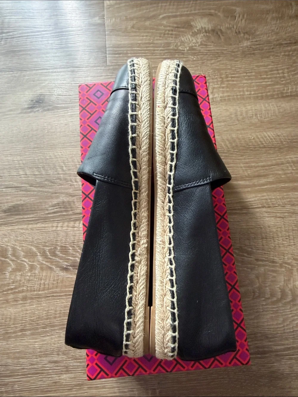 Tory Burch Black Leather Espadrille Flats